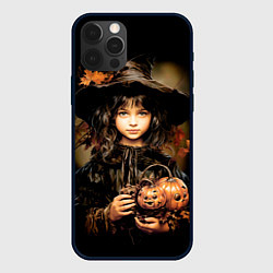 Чехол для iPhone 12 Pro Маленькая ведьма с тыквами, цвет: 3D-черный