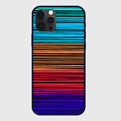 Чехол для iPhone 12 Pro Разноцветные тонкие линии, цвет: 3D-черный