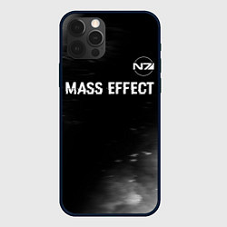 Чехол для iPhone 12 Pro Mass Effect glitch на темном фоне: символ сверху, цвет: 3D-черный