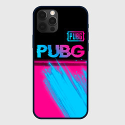 Чехол для iPhone 12 Pro PUBG - neon gradient: символ сверху, цвет: 3D-черный