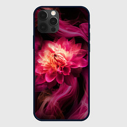 Чехол iPhone 12 Pro Розовый цветок в огне - нейросеть