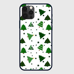 Чехол для iPhone 12 Pro Узор с зелеными елочками, цвет: 3D-черный