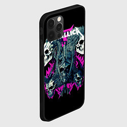 Чехол для iPhone 12 Pro Металлика на фоне черепов рокеров, цвет: 3D-черный — фото 2