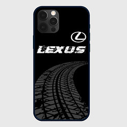Чехол для iPhone 12 Pro Lexus speed на темном фоне со следами шин: символ, цвет: 3D-черный