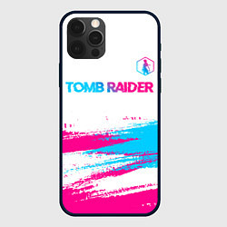 Чехол для iPhone 12 Pro Tomb Raider neon gradient style посередине, цвет: 3D-черный
