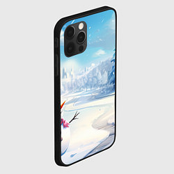 Чехол для iPhone 12 Pro Новогодний пейзаж снеговик, цвет: 3D-черный — фото 2