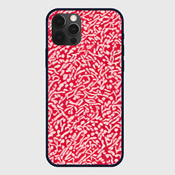 Чехол для iPhone 12 Pro Белые узоры на красном фоне, цвет: 3D-черный