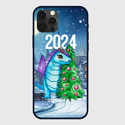 Чехол iPhone 12 Pro Дракон у новогодней елки 2024