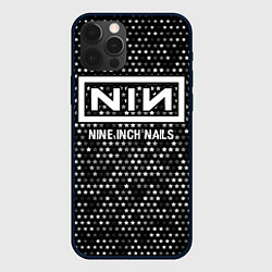 Чехол для iPhone 12 Pro Nine Inch Nails glitch на темном фоне, цвет: 3D-черный