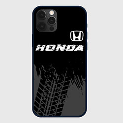 Чехол для iPhone 12 Pro Honda speed на темном фоне со следами шин посереди, цвет: 3D-черный