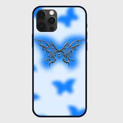 Чехол для iPhone 12 Pro Y2K blue butterfly, цвет: 3D-черный