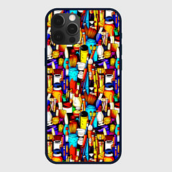 Чехол для iPhone 12 Pro Кисти и краски художника, цвет: 3D-черный