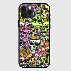 Чехол для iPhone 12 Pro Разноцветные черепа с короной паттерн, цвет: 3D-черный