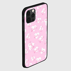 Чехол для iPhone 12 Pro Барби: белые сердца на розовом паттерн, цвет: 3D-черный — фото 2
