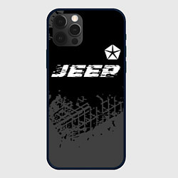 Чехол iPhone 12 Pro Jeep speed на темном фоне со следами шин посередин