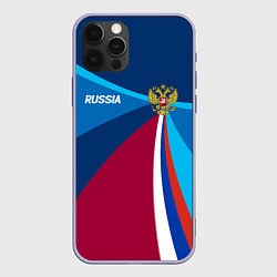 Чехол для iPhone 12 Pro Герб и триколор России с геометрией, цвет: 3D-светло-сиреневый