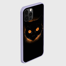 Чехол для iPhone 12 Pro Портрет черного кота в оранжевом свечении, цвет: 3D-светло-сиреневый — фото 2