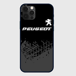 Чехол для iPhone 12 Pro Peugeot speed на темном фоне со следами шин посере, цвет: 3D-черный