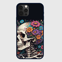 Чехол для iPhone 12 Pro Скелет среди цветов, цвет: 3D-черный