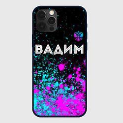 Чехол для iPhone 12 Pro Вадим и неоновый герб России посередине, цвет: 3D-черный
