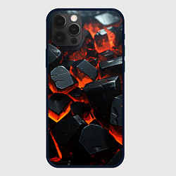 Чехол iPhone 12 Pro Черные камни с красным свечением