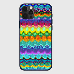 Чехол для iPhone 12 Pro Разноцветные волнистые узоры, цвет: 3D-черный