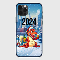 Чехол для iPhone 12 Pro Праздничный дракон с шампанским, цвет: 3D-черный