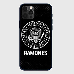 Чехол iPhone 12 Pro Ramones glitch на темном фоне