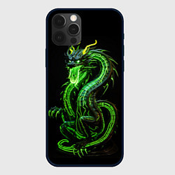 Чехол для iPhone 12 Pro Светящийся зеленый дракон 2024, цвет: 3D-черный