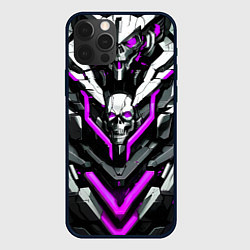 Чехол для iPhone 12 Pro Фиолетовый скелетный киберпанк доспех, цвет: 3D-черный