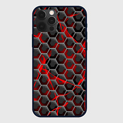 Чехол для iPhone 12 Pro Красные узоры шестиугольник, цвет: 3D-черный