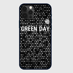 Чехол для iPhone 12 Pro Green Day glitch на темном фоне посередине, цвет: 3D-черный