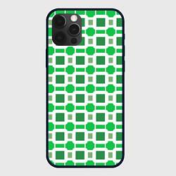 Чехол iPhone 12 Pro Зелёные кирпичики и белые полосы