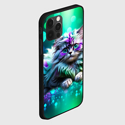 Чехол для iPhone 12 Pro Пушистый котенок в бирюзово фиолетовом боке, цвет: 3D-черный — фото 2