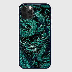 Чехол для iPhone 12 Pro Дракон бирюзового цвета, цвет: 3D-черный
