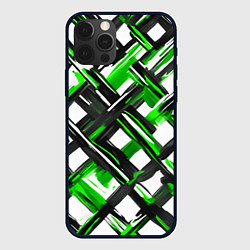 Чехол для iPhone 12 Pro Зелёные и чёрные мазки, цвет: 3D-черный