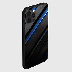 Чехол для iPhone 12 Pro Black blue lines, цвет: 3D-черный — фото 2