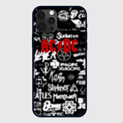 Чехол для iPhone 12 Pro AC DC all logo band, цвет: 3D-черный