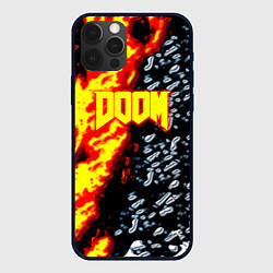 Чехол для iPhone 12 Pro Doom огненное лого, цвет: 3D-черный