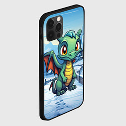 Чехол для iPhone 12 Pro Зеленый дракошка в городе, цвет: 3D-черный — фото 2