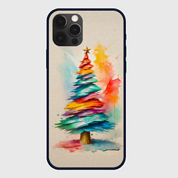 Чехол для iPhone 12 Pro Новогодняя ель акварелью на холсте, цвет: 3D-черный