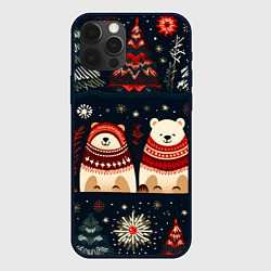 Чехол для iPhone 12 Pro Новогодние медведи графика, цвет: 3D-черный