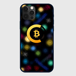 Чехол для iPhone 12 Pro Bitcoin logo criptomoney, цвет: 3D-черный