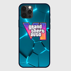 Чехол iPhone 12 Pro GTA 6 лого на фоне разлома голубых плит