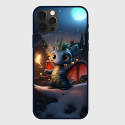Чехол для iPhone 12 Pro Маленький дракон на фоне замка, цвет: 3D-черный