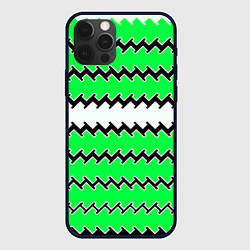 Чехол для iPhone 12 Pro Белые и зелёные полосы, цвет: 3D-черный