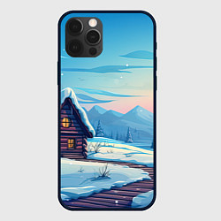 Чехол для iPhone 12 Pro Лесной зимний домик, цвет: 3D-черный