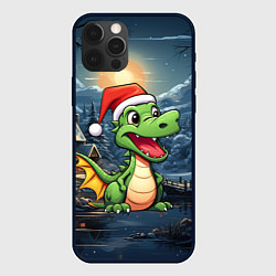 Чехол для iPhone 12 Pro Зеленый дракон на новогоднем фоне, цвет: 3D-черный