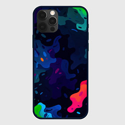 Чехол для iPhone 12 Pro Яркие кислотная разноцветные пятна в виде камуфляж, цвет: 3D-черный