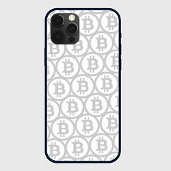 Чехол для iPhone 12 Pro Биткоин патерн на белом фоне, цвет: 3D-черный